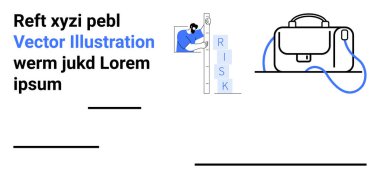 İşadamı mavi etiketli merdiveni tırmanıyor. Yakınlarda mavi kayışlı bir iş çantası var. İş sunumları, risk yönetimi, proje planlaması, finans hizmetleri, kurumsal eğitim için ideal