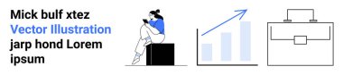 Telefonla oturan biri, ok ile yukarı doğru giden bir grafik, iş ve kariyer gelişimini temsil eden bir evrak çantası. İş raporları, sunumlar, pazarlama materyalleri, kariyer planlaması ve finans için ideal