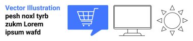 Sohbet balonunun içindeki alışveriş arabası, bilgisayar monitörü, küçük üçgenli güneş. E-ticaret, çevrimiçi perakende satış, dijital pazarlama, web tasarımı, teknoloji hizmetleri, müşteri ilişkileri için ideal
