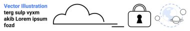 Bulut, siber güvenlik ve internet güvenliğini sembolize eden asma kilidin yanında. Bulut depolama, veri koruması, çevrimiçi mahremiyet, dijital güvenlik, ağ güvenliği, teknoloji hizmetleri, bilişim çözümleri için ideal