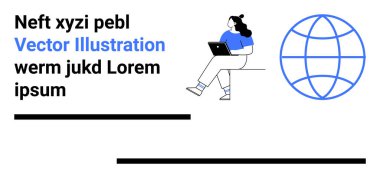 Dizüstü bilgisayarı, dünya ikonu, metin elemanları olan biri. Uzaktan çalışma içeriği, teknoloji blogları, çevrimiçi eğitim, dijital göçebe yaşam tarzı, küresel bağlantı, minimalist tasarım için idealdir. İniş sayfası