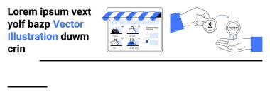 İnternette arayüzü olan tablet, el ele tutuşan bozuk para, başka bir el tutma jetonu. E-ticaret, dijital işlemler, çevrimiçi alışveriş, finans alışverişi, fintech, business