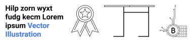 Kurdele rozeti, minimalist masa ve Bitcoin çipi. Kripto para birimi, finans, teknik yenilik, eğitim, başarılar, engelleme zinciri teknolojisi ve dijital pazarlama iniş sayfası için ideal