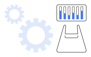 Mavi bölümlü ilerleme çubuğu, yumuşak mavili iki vites. Teknoloji, yazılım geliştirme, mühendislik, otomasyon, üretkenlik ve minimalizm kavramlarının takibi için ideal. Modern soyut