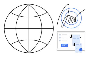 Dijital ödeme terminali, küresel ağ sembolü, elektronik imza girdabı. E-ticaret, çevrimiçi işlemler, küresel iş, finans teknolojisi, dijital güvenlik, uzaktan çalışma teknolojisi için ideal