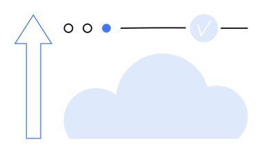 Mavi bulut şekli, yukarı doğru mavi çizgili ok, bir işaretli üç nokta dizisi. İlerleme izleme, bulut hesaplama, veri göçü, iş akışı, kilometre taşları için ideal
