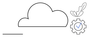 Bulut çizgisi, teçhizat, işaret, yaprak. Teknoloji, çevre, sürdürülebilirlik, bulut hesaplama, verimlilik, otomasyon, çevre dostu uygulamalar için ideal soyut düz metafor