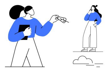 At kuyruklu bir kadın tablet tutuyordu. Ampulü almaya çalışıyordu. İkinci kadın kafa yoruyordu. Beyin fırtınası, yaratıcılık, yenilik, karar verme, tefekkür, fikir üretimi, takım çalışması için ideal