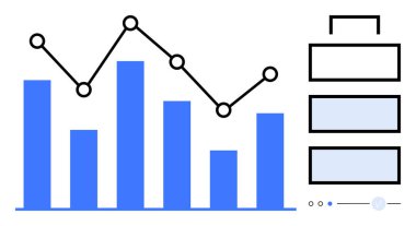 Mavi ve siyah renklerde ilerleyen bir diziyi gösteren akış şeması elemanlarıyla çizgi grafik ve çizgi kombinasyonu. Veri sunumu, performans takibi ve iş stratejisi için ideal