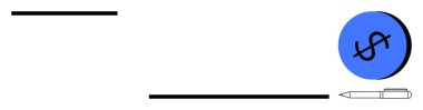 Yatay siyah çizgiler, kalem, dolar işaretli mavi daire finansal belgeleri ve planlamayı simgeliyor. Finans, bütçe, iş, ofis işi, sözleşmeler, tasarruflar ve minimalizm için ideal