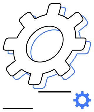 Üst üste binen mavi aksanlı ve daha küçük teçhizatlı büyük vites ana hatları. Üretkenlik, takım çalışması, otomasyon, mühendislik, iş süreci, yenilik, soyut düz metafor için ideal