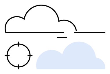 Mavi bulut şekilli ve hedef unsurlu soyut bulut çizgileri. Hava, hedefler, basitlik, doğa, teknoloji minimalizmi için idealdir. Çizgi benzetmesi. Çizgi benzetmesi. Basit satır simgeleri
