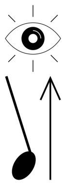 Işıldayan çizgileri olan göz, yukarı doğru ok ve golf sopası başı görüşü, yönü ve odaklanmayı sembolize ediyor. Hedef belirleme, liderlik, vizyon beyanları, yön odaklama öngörü ve planlama için ideal