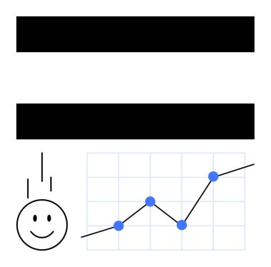 Yükselen grafiğin yanındaki yukarı doğru okla gülen yüz gelişimi, gelişimi ve başarıyı iletir. İş büyümesi, pozitiflik, takım çalışması, hedef belirleme, analiz, motivasyon soyut metaforu için ideal