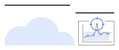 Veri noktaları ve odak sembolü olan bir çizgi çizelgesine komşu açık mavi bulut. Bulut hesaplama, analitik, hassas hedefleme, istatistik, teknoloji, yenilik, soyut çizgi düz