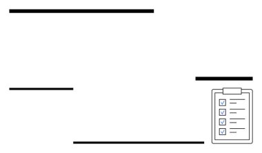 Not için kontrol işaretleri ve yatay çizgileri olan basit bir pano. Planlama, öncelik, organizasyon, üretkenlik, görev yönetimi, kontrol listesi şablonları, soyut satır düz metaforu için ideal