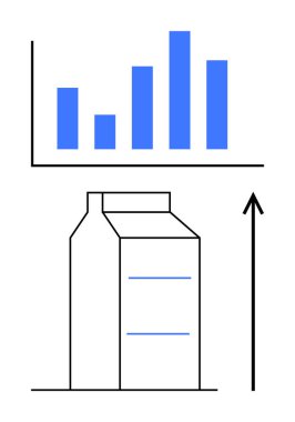 Yukarı doğru giden süt kutusu, pazar büyümesini sembolize ediyor. Pazarlama, finans, mandıra, ekonomik analiz, iş stratejileri, veri eğilimleri ve ilerleme için ideal. Satır metaforu