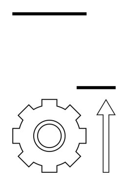 Yukarı doğru ok ve yatay çubuklarla vites biçimi ilerlemeyi, verimliliği, gelişmeyi, büyümeyi ve yeniliği simgeler. Kavramsal kavramlar için ideal strateji, takım çalışması, üretkenlik ve soyut çizgi