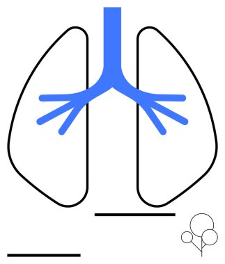 Minimalistic lungs with blue bronchial tree and abstract structural lines. Ideal for respiratory health, science, medicine, anatomy, breathing, wellness, education. Abstract line flat metaphor clipart