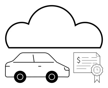 Araba, bulut ve sertifikalı belge. Bulut depolama, otomotiv sigortası, dijital hizmetler, çevrimiçi işlemler, sertifikalar bulut çözümleri maliyet yönetimi için idealdir. Basit.