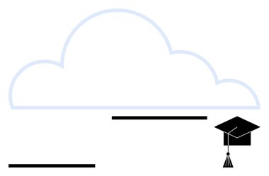 Bulut, mezuniyet şapkası ile eşleştirildiğinde eğitici yenilik, çevrimiçi öğrenme ve dijital gelişim sağlanıyor. Eğitim, e-öğrenim, dijital araçlar, yenilik ve bilgi paylaşımı için ideal