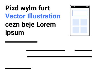 Flat mobile device illustration, placeholder text blocks in various lengths. Ideal for web design, mobile apps, UXUI demos, marketing materials, educational tools, presentations, infographics clipart