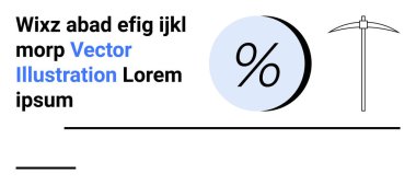Kazma sembolü, lorem ipsum metni, elementleri vurgulayan siyah çizgiler. Madencilik endüstrisi, eğitim materyalleri, iş raporları, pazarlama için ideal