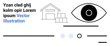 Metin elemanları ve satırlar arasında istiflenmiş kutular ve göz sembolü olan bir depo. Lojistik, depolama, izleme, gözetleme, işletme, depo yönetimi, kullanıcı arayüzü için ideal. İniş sayfası