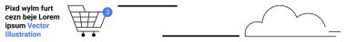 Üç öğe tebligatlı alışveriş arabası, minimalist metin ve bulut elementleri. E-ticaret, alışveriş, çevrimiçi perakende, tebligat, minimalist tasarım, vektör grafikleri, kullanıcı arayüzü için ideal