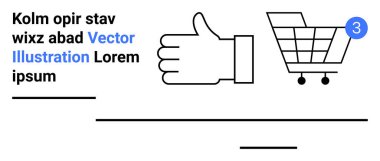 Baş parmaklar yukarı el resmi, alışveriş arabası üç tebligat, sahte mesaj. Web siteleri, çevrimiçi mağazalar, e-ticaret uygulamaları, onay temaları, bildirimler, pazarlama, kullanıcı arayüzü tasarımı için ideal. İniş