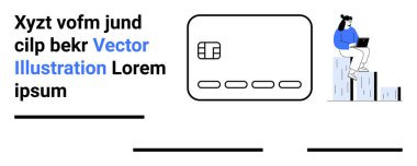 Tarzlı platformlarda dizüstü bilgisayar kullanan biri tarafından desteklenen soyut kredi kartı tasarımı. Fintech, online ödeme, dijital cüzdanlar, modern bankacılık, teknoloji hizmetleri, siber güvenlik için ideal