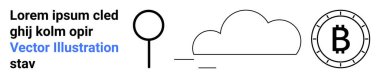 Minimalist siyah ve mavi vektör tasarımında lolipop, bulut ve Bitcoin sembolü. Kripto para birimi, finans, hava durumu, minimalizm, dijital sanat, bulut hesaplama, web geliştirme için ideal. İniş sayfası