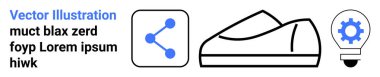 Sosyal medya paylaşımının simgeleri, bir spor ayakkabı ve dişli sembollü bir ampul bağlantı, moda ve teknolojiyi temsil ediyor. Teknoloji girişimleri, e-ticaret, pazarlama, yenilik ve yaratıcılık için ideal