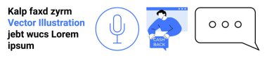 Mikrofon ikonu, elinde nakit karşılığı tabela tutan kişi ve üç noktalı konuşma balonu. İletişim uygulamaları, finansal platformlar, bloglar, müşteri desteği, podcastlar, e-öğrenme, promosyonlar için ideal