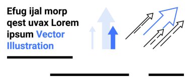 Mavi ve siyah olarak yükselen oklar, yer tutucu metin ve dağınık çizgiler. İş raporları, büyüme sunumları, mali bilgi grafikleri, eğitim materyalleri, pazarlama teminatı için ideal