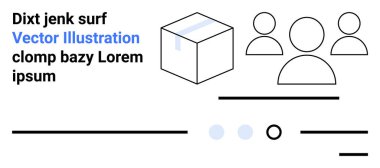 Üç insan simgesi ve metin öğeleriyle dolu bir kutu. Takım işbirliği, proje yönetimi, iletişim, minimal tasarım, modern UI, bilgilendirme grafikleri ve iniş sayfası için ideal