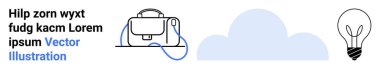 Kurye çantası, kayış, mavi bulut silueti ve ampul. Seyahat, teknoloji, bulut hesaplama, eğitim, yenilik, iş, yaratıcılık için ideal İniş sayfası