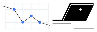 Çizgi grafiği dizüstü bilgisayarın yanında eğiliyor. Finansal analiz, iş performansı, veri takibi, piyasa eğilimleri, stratejik planlama, dijital araçlar, ekonomik çalışmalar için ideal. Soyut çizgi