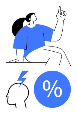 Merakı ve sezgiyi temsil eden yükseltilmiş bir kişi, kafasında şimşek çakması beyin fırtınası ya da ani fikir, yüzde sembolü anlamına geliyor. Yaratıcılık, yenilik ve eğitim için ideal