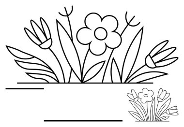 Temiz bir tasarım estetiğiyle özetlenmiş çiçekler ve yapraklar. Doğal temalar, ilkbahar, bahçecilik, çevre dostu kavramlar, çocuk aktiviteleri, yaratıcı projeler, kırtasiye, soyut çizgiler için ideal