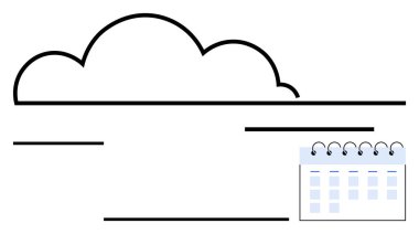 Minimum bulut sembolü takvim illüstrasyonuyla eşleştirildi. Teknoloji ve zaman yönetimi harmanlandı. Üretkenlik, bulut depolama, planlama, bilişim sistemleri, zamanlama, verimlilik ve dijital için ideal