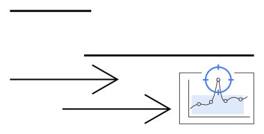 Oklar odak çemberinde vurgulanmış bir veri noktasını gösteren bir grafiğe dikkat çekiyor. Analiz, ilerleme takibi, hedefler, kesinlik, yön, iş akışı, soyut çizgi
