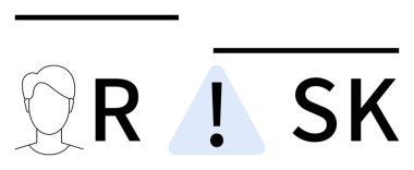 Human head icon next to exclamation mark inside triangle and word Risk emphasizing alertness. Ideal for safety training, caution signs, workplace hazards, risk assessment, health warnings, preventive clipart