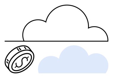 Üzerinde dolar işareti ve mavi bulut olan bulut çizgisi. Finans, bulut depolama, tasarruf, dijital ekonomi, online bankacılık, fintech çözümler, teknolojik yenilikler için ideal. Satır metaforu