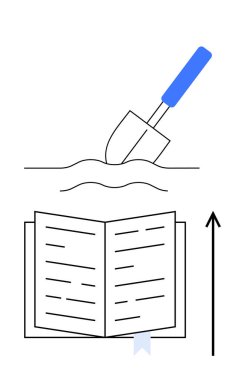 Sayfaları yukarı doğru açık olan kürek öğütücü kitap. Eğitim, büyüme, keşif, öğrenme, keşif, yenilik ve aydınlanma için idealdir. Satır metaforu