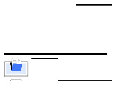 Mavi dijital klasörü ve dosyaları olan masaüstü monitörü dijital belge organizasyonunu öneriyor. Veri depolama, bulut sistemleri, otomasyon, dosya paylaşımı, iş akışı, verimlilik için ideal. Soyut satır düzlüğü