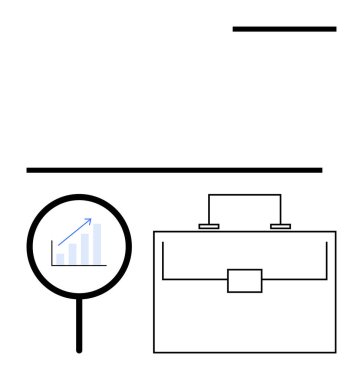 Büyüteç çizelgesi, profesyonel aletler için evrak çantası. İş planlaması, kariyer büyümesi, veri analizi, mali başarı, stratejik planlama, yönetim, liderlik için ideal