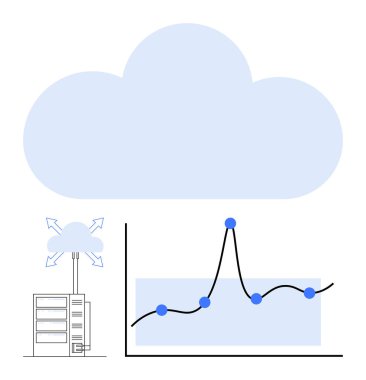 Bulut sunucu yığınları ve veri tablosu. Teknoloji, veri analizi, bulut hesaplama, sunucu yönetimi, dijital dönüşüm, iş büyümesi, yenilik için ideal. Satır metaforu