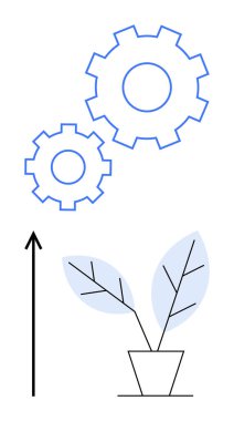 Dişliler, doğayla teknolojiyi harmanlayan bir saksı bitkisinin ve yukarı bakan bir okun üzerinde birleşir. Büyümeyi, yeniliği, sürdürülebilirliği, ilerlemeyi, dengeyi, gelişimi ve sinerjiyi temsil etmek için idealdir. Çizgi
