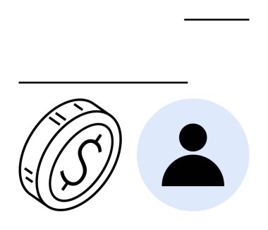 Büyük bir madeni para ve asgari tasarıma karşı insan ikonu. Finans, bankacılık, tasarruflar, yatırımlar, müşteri odağı, para kazanma, ödeme kapıları için idealdir. Soyut çizgi düz metafor